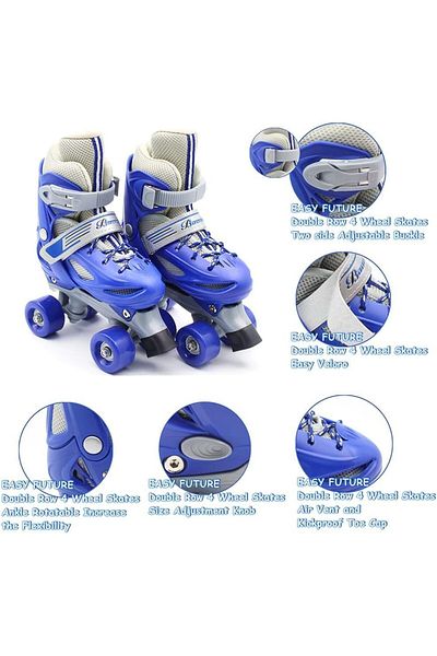 Yelajoy Roller Skates,Adjustable with All Light Wheels,35-38cm Sizes,Gift for Kids Youth,Blue