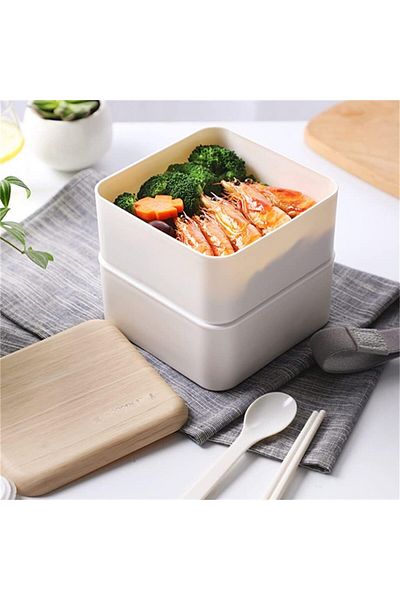 COOYA 1.4l Double-Layer Lunch Box, With Cutlery, Leak-Proof, Microwaveable, Suitable for School Trips