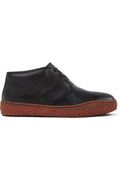 CAMPER Men’s Black Genuine Leather Hook And Loop Ankle Boots With Comfortable Flat Sole PeuTerreno