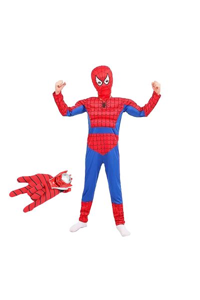 Depox Spiderman costume set for children, 100% polyester and glove with discs, 6-8 years, 110-120 cm