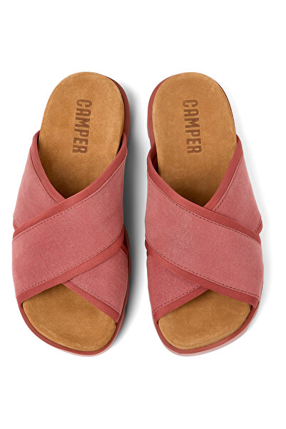 CAMPER Women's Red Leather Cross Strap Lightweight Daily Slippers Hook And Loop Eva Sole Brutus