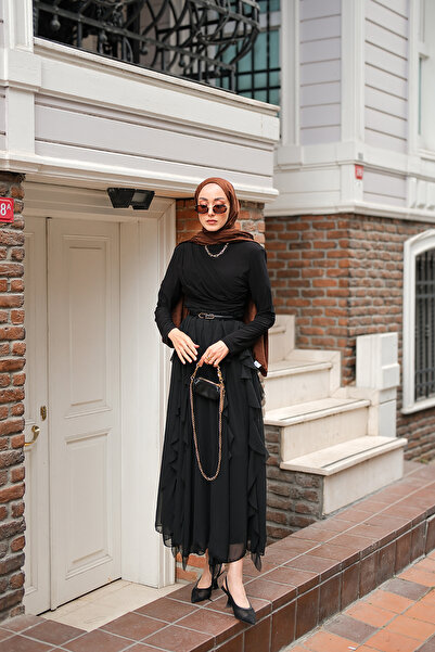 LOCCO Women's Anneliesse Chiffon Ruffle Suit Black