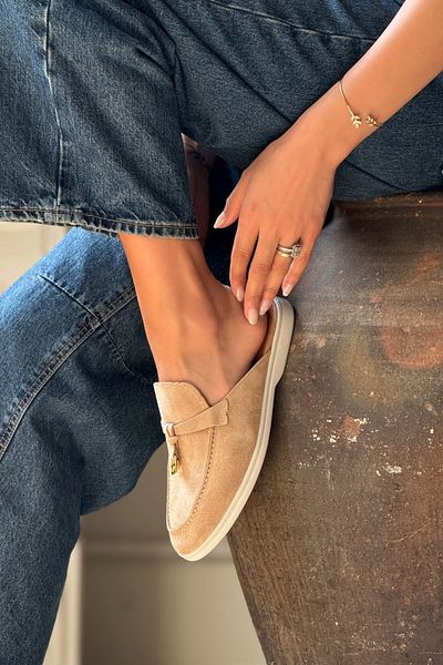 NİŞANTAŞI SHOES Most Nude Suede Genuine Leather Tassel Detailed Flat Sole Women's Slippers