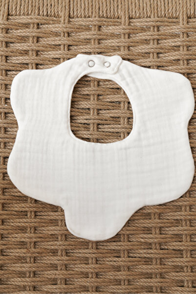 100% Organic Cotton 8-Layer Multi Extra Soft Muslin Flower Apron White, Food and Saliva Apron