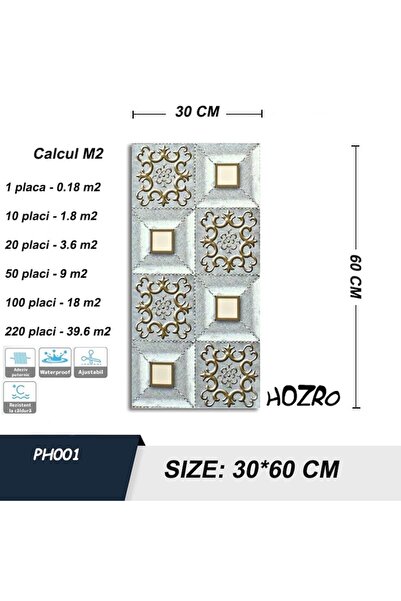 HOZRO Set 100 x Placi imitatie Marmura autoadezive HOZRO, Model abstract, pentru pereti, acopera o suprafa