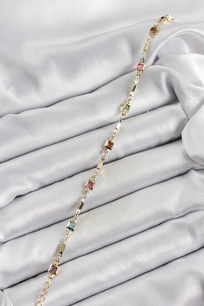 Celira Brass Gold Color Mixed Color Square Zircon Stone Women's Bracelet