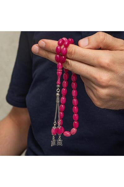 ALYANSEVİM 925 проба срібла Казак з бахромою, крапельний виріз, рожевий пресований бурштин, чотки