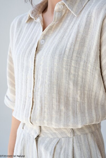 CELITA Natural Line Patterned Button Closure Shirt & Shorts Women's Set