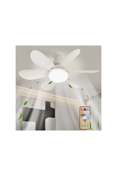 FOXMAG24 Ceiling fan with bulb, remote control, 3 speeds, white light, plastic and ABS, white