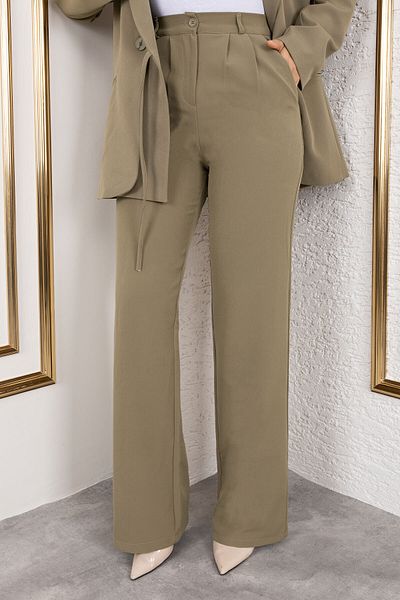 Tesettür Dünyası Elastic Waist Palazzo Trousers Tsd250176 Khaki