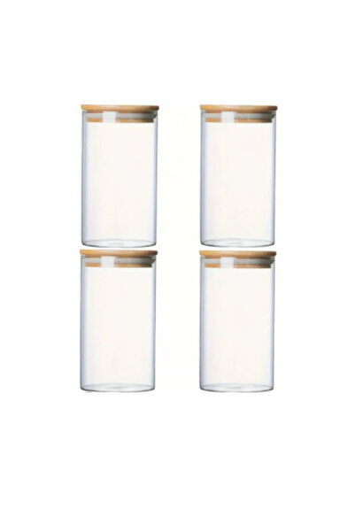 Noah Exclusive 1000 Cc (Set of 4) Borosilicate Glass Spice Jar - with Bamboo Lid - Storage Container - (9cm X 14 cm)