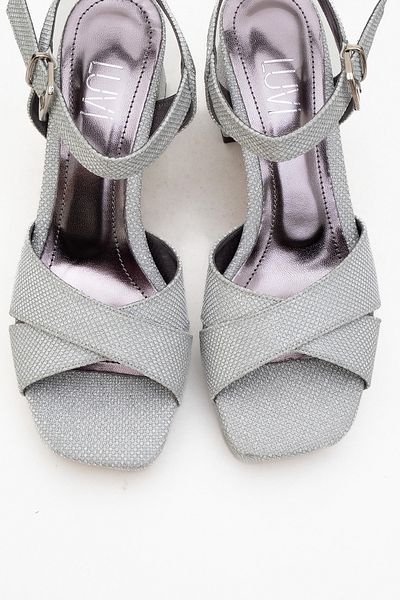 LuviShoes Pantofi cu toc cu platformă pentru femei LISBON Silver Glitter Cross Strap