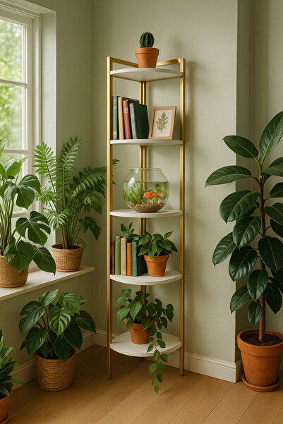 Teknik Tasarim Metal Mobilya Köşe Raf Sistemi Ürün 5 Raflı.