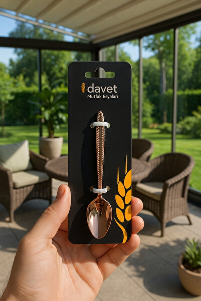 Davet 6 قطع ملاعق شاي مطرزة باللون الذهبي الوردي