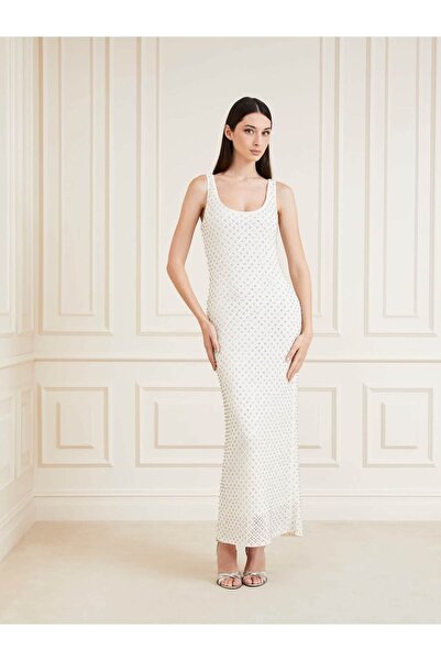 Guess V Yaka Kırık Beyaz Standart Kadın Elbise 4RGK535793Z-F1AB