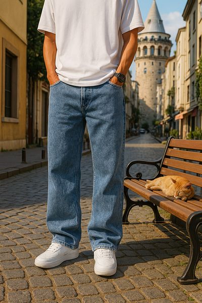 Pobudo Baggy Blue Color Relaxed Fit Men's Jeans Trousers