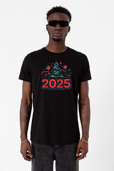 Tshirthane Happy New Year 2025 Essential Black Men's Tshirt