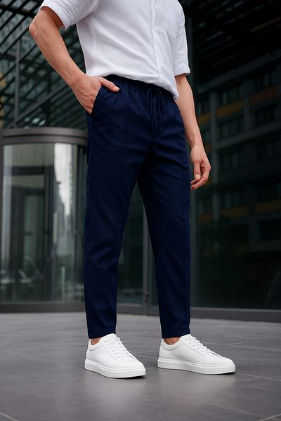 Pobudo Men's Navy Blue Color Flexible Lycra Zipper Detailed Jogger Pants