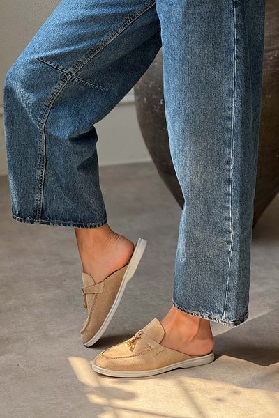 NİŞANTAŞI SHOES Most Nude Suede Genuine Leather Tassel Detailed Flat Sole Women's Slippers