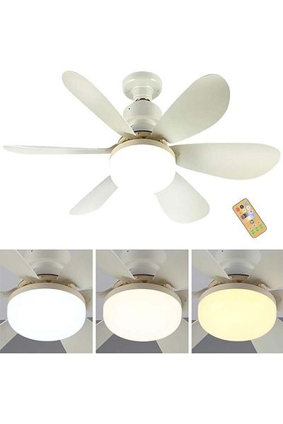 FOXMAG24 Ceiling fan with bulb, remote control, 3 speeds, white light, plastic and ABS, white
