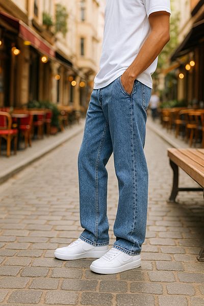 Pobudo Baggy Blue Color Relaxed Fit Men's Jeans Trousers
