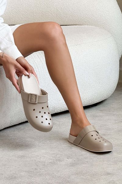 NİŞANTAŞI SHOES Rasp Mink Matte Flat Sole Buckle Detail Women's Slippers