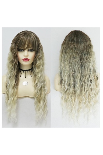 animis beauty Peruca Ombre Blond, lunga creata, cu breton, fibra sintetica cu aspect natural, 65 cm