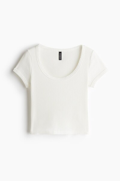 H&M Piko Şeritli ve Ribanalı Tişört