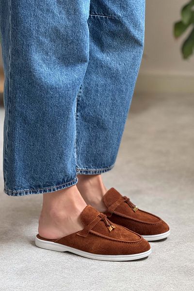 NİŞANTAŞI SHOES Most Tan Suede Genuine Leather Tassel Detailed Flat Sole Women's Slippers