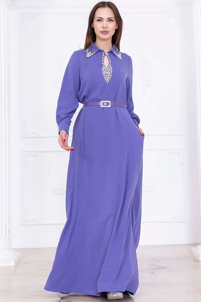 lodmela Lapel Embroidery Detailed Comfortable Dress 1013-Lilac