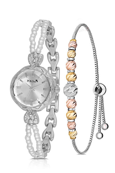 Polo Air İki inci Taşlı Görünümlü Kordon Kadın Kol Saati Dorika Bileklik Komb...