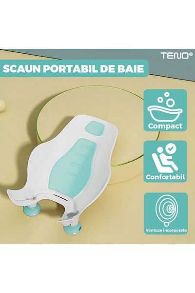 Teno Scaun Portabil de Baie Teno®, nou-nascuti si bebelusi, colturi rotunjite, turcoaz