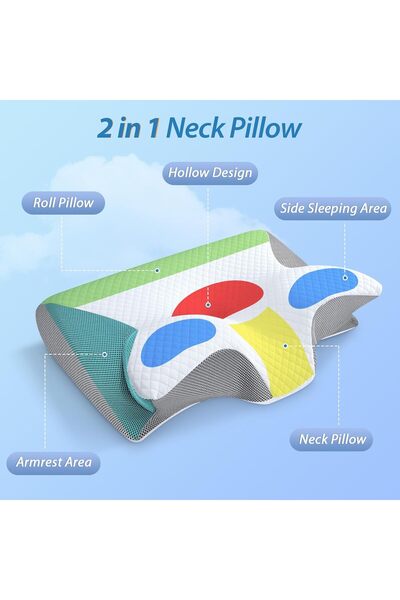 AQGT Memory Foam Cervical Pillow, 2 in 1 Ergonomic Contour Orthopedic Pillow for Neck Pain, Contour