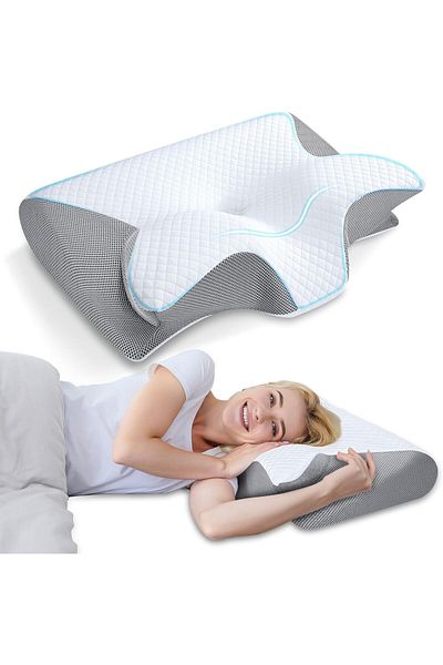 AQGT Memory Foam Cervical Pillow, 2 in 1 Ergonomic Contour Orthopedic Pillow for Neck Pain, Contour