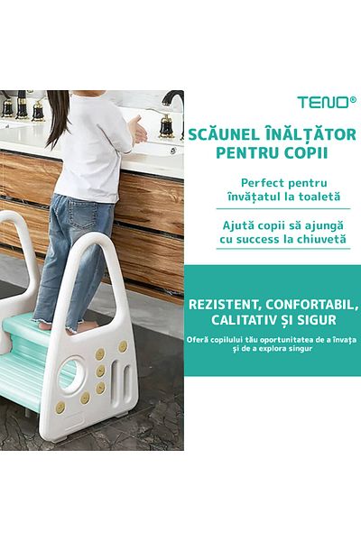 Teno Scaunel Inaltator pentru Copii Teno®, multifunctional, doua trepte, sigur, turcoaz