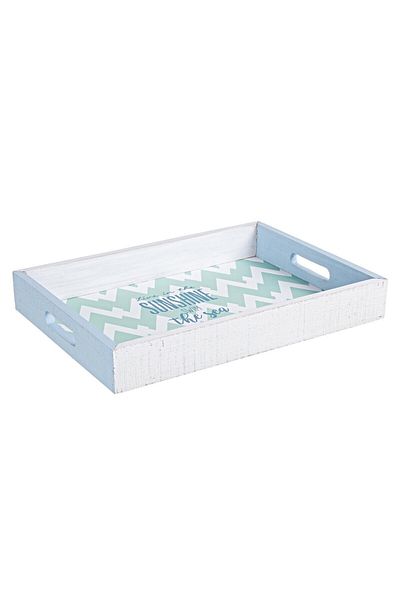 Bizzotto Wooden Tray White Blue Malibu 36x25.5x5 cm