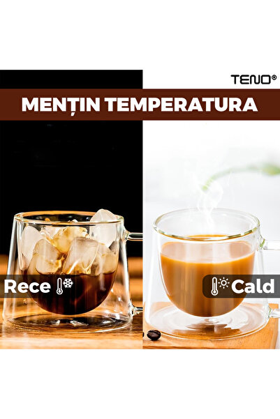 Teno Set of 2 Teno® Double Wall Glass Mugs, COFFEE model, capacity 200 ml, 12 x 8 cm