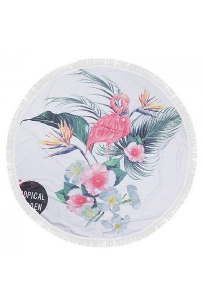 Lenjerii Deosebite Prosop de plajă rotund, 100% bumbac cu franjuri, Fouta Tropical