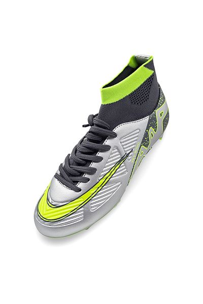 Sky Wing C9838 Football Boots, With Ankle Strap And Studs, For Grass Or Synthetic 35 Silver