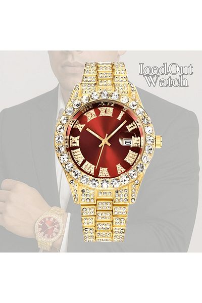 OEM Iced Out Watch, Zirconia, Unisex, Accessory For Adjustment, Rose Gold