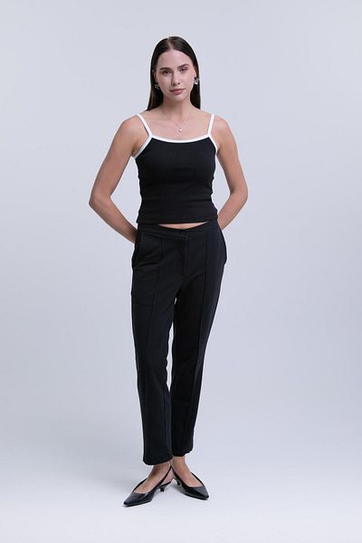 AFLOOW Women's Black Rib Detailed Pocket High Waist Regular Knitted Pants, Women's Pants