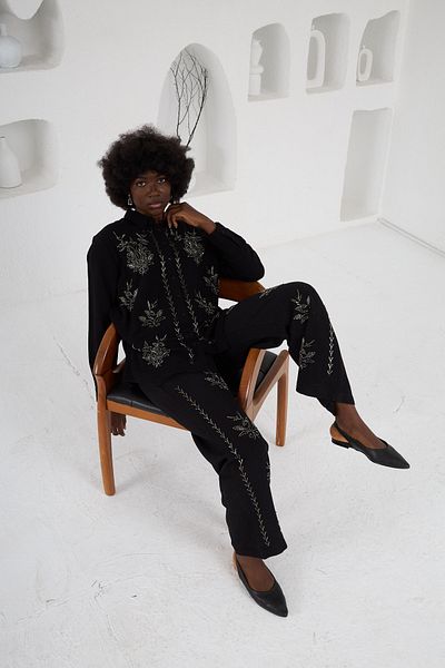 MİA NOURA Women's Front Beaded Pants Front Beaded Suit