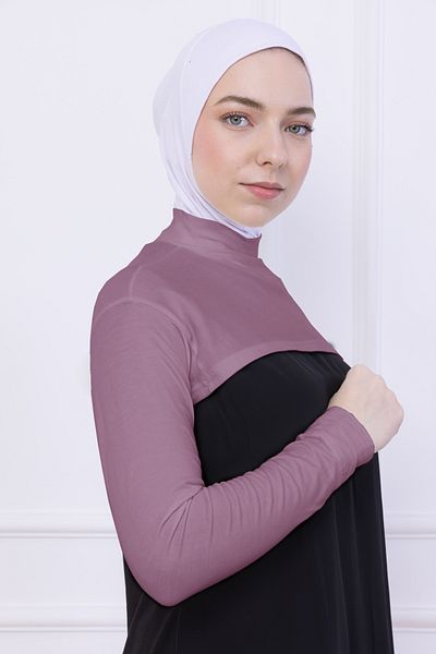 Loggia Γυναικείο κορμάκι Hijab Crop Bolero με ζιβάγκο με λαιμόκοψη Dusty Pink - Lycra Stand Collar