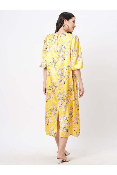 HashtagBe Oversized canary floral print calf length dress for a date in the evening