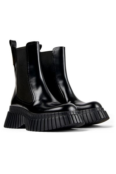 CAMPER Women's Black Genuine Leather Boot With Elastic Detail, High Block Heel, Soft Sole PixBcn