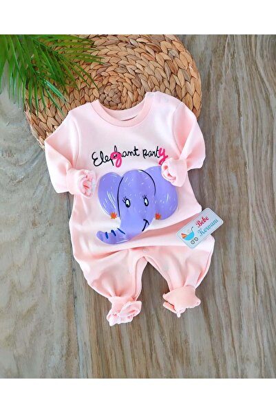 bebe kervanı Kız Bebek Pembe Filli %100 Pamuklu Tulum BBK5844