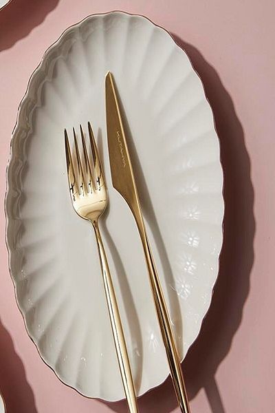 Kütahya Porselen Bone Luz Gold Mesh Boat Plate 24X17Cm Single Bnlzf24Ky20