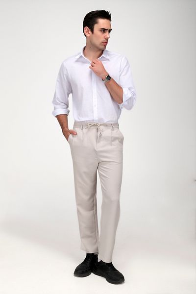 gothamvibes Men's Cream Baggy Trousers