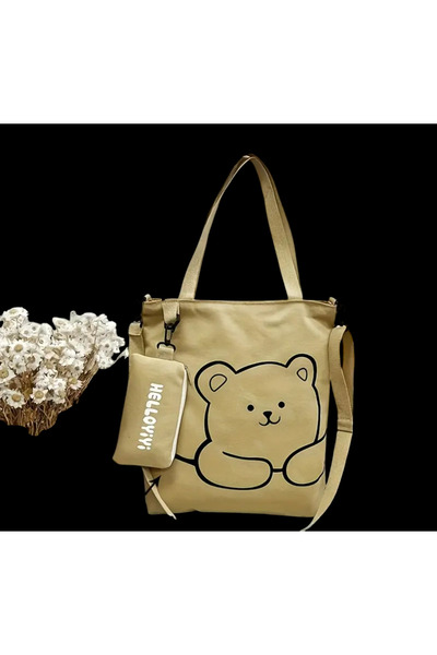 ORGANICYOU HELLOYIYI Милий мультяшний ведмедик з принтом на канві, сумка через плече - велика місткість