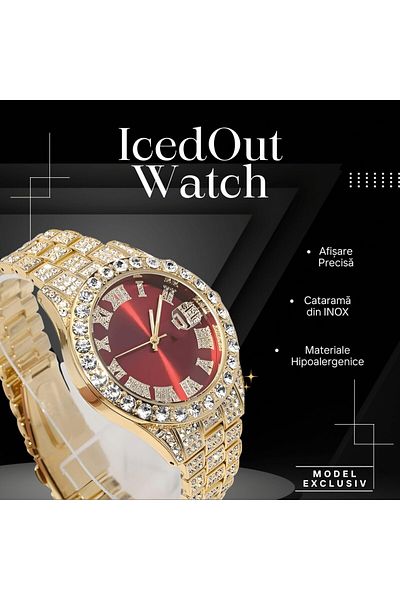 OEM Iced Out Watch, Zirconia, Unisex, Accessory For Adjustment, Rose Gold